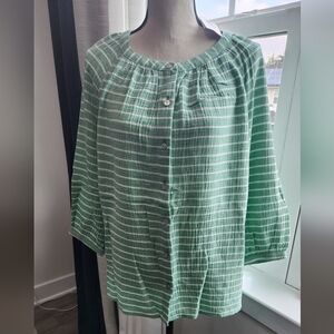NWT - J. Jill Green Striped Shirt
